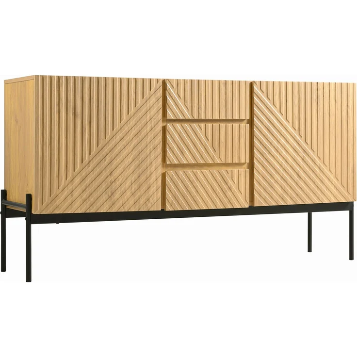 Merax Sideboard mit 2 Türen und 3 Schubladen,Metallbeinen, TV-Schrank,Buffet, Kommode mit Linien-Design, Maße: H75 cm / B140 cm/ T40 cm – Bild 9