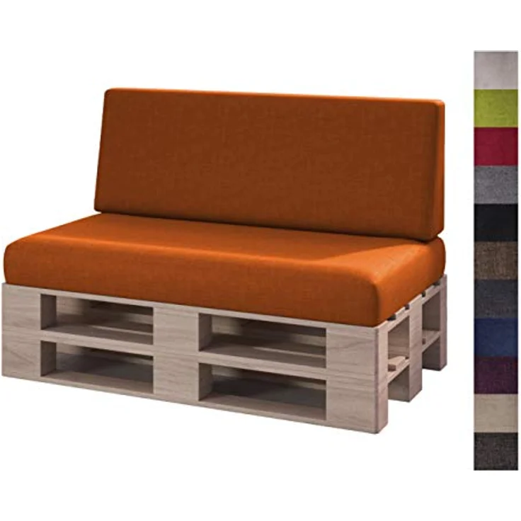 sunnypillow Palettenkissen mit abnehmbarem Bezug Kaltschaum Palettenauflage Palettenpolster Palettensofa Sitzkissen Rückenlehne Indoor Outdoor 2er Set 120x80 Orange – Bild 2