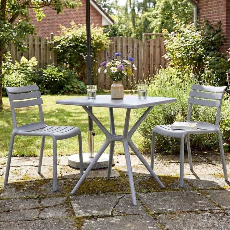 Gartenmöbel-Set KLARA mit 2 Stühlen - 190 x 72 x 82 cm, Kunststoff, Grau | Balkonset Gartenset Tisch mit Stühlen Bistroset Outdoor – Bild 3