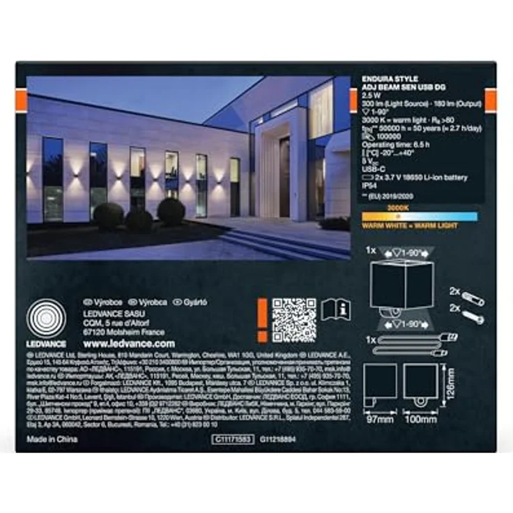 Osram ENDURA STYLE ADJ BEAM Außenbeleuchtung, 2,5W, 180lm, dunkelgrau, indirekte Beleuchtung, Bewegungsmelder, Tageslichtsensor, IP54 Schutzklasse, 3.000K Farbtemperatur, warmweiße Lichtfarbe – Bild 5