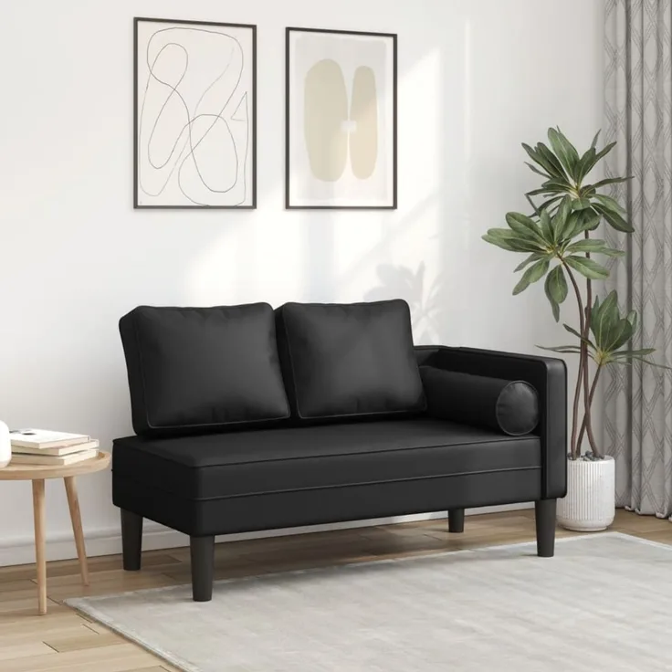 vidaXL Chaiselongue mit Kissen, Schwarz Kunstleder, 116,5 x 62 x 57,5 cm