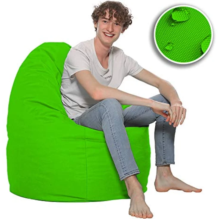 HomeIdeal - Sitzsack XXL Bodenkissen für Erwachsene & Kinder - Geeignet für Gaming oder Entspannen - Indoor wie Outdoor da er Wasserfest ist - mit EPS Perlen, Farbe:Neongrün, Größe:XXL – Bild 6