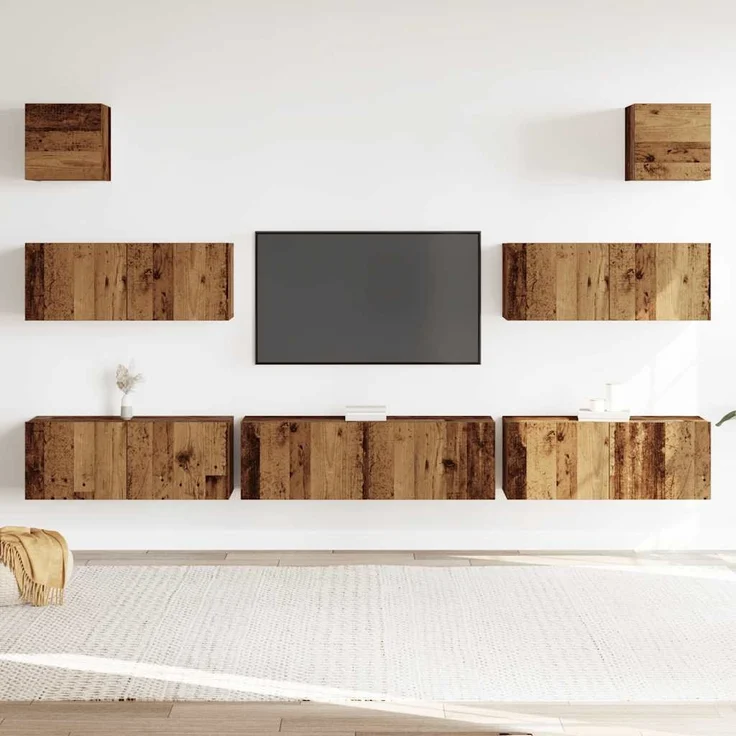 vidaXL 7-tlg. TV-Schrank-Set Wandmontage Altholz-Optik Holzwerkstoff 3329211 – Bild 2