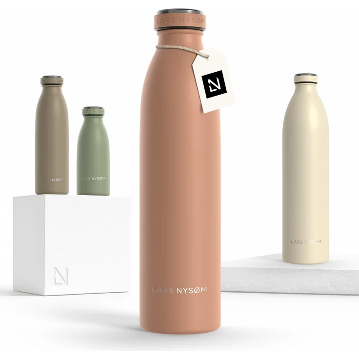 LARS NYSØM Edelstahl Trinkflasche 350ml, 500ml, 750ml, 1L, 1 5 liter | Thermosflasche Kohlensäure geeignet | Auslaufsichere Wasserflasche für Sport, Outdoor (Blush Rose, 750ml)