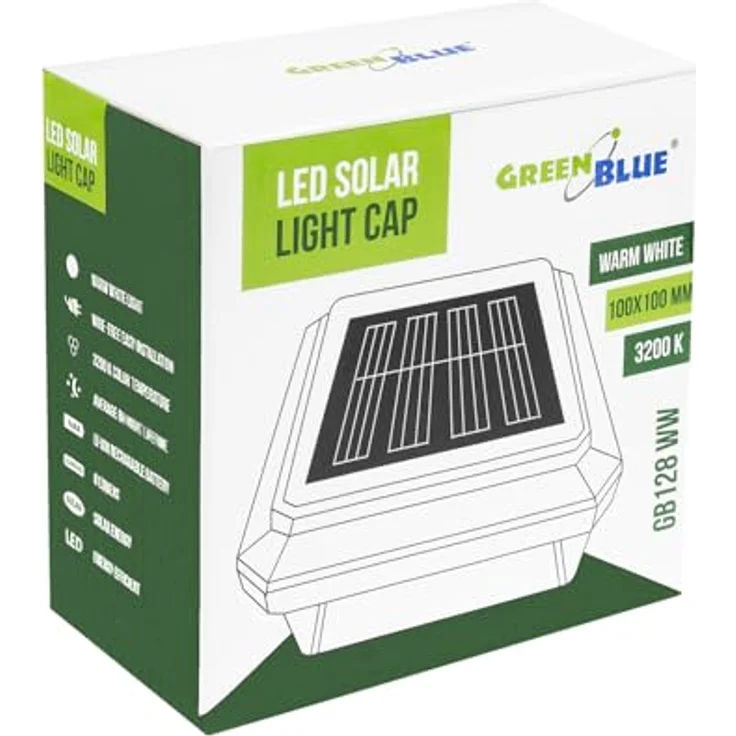 GreenBlue Solar LED Pollerleuchte 100×100 mm hüllenförmiges Lampendach 3200K GB128 WW – Bild 10
