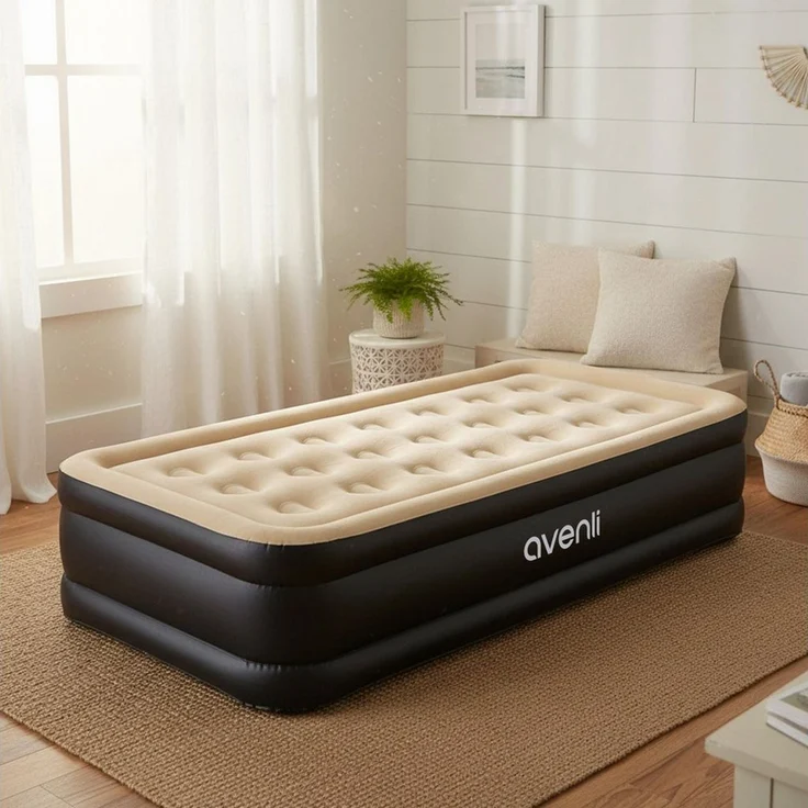Avenli Luftmatratze aufblasbares Gästebett mit integrierter Elektropumpe Twin Size 196 x, (Gästebett Matratze aufblasbar mit integrierter Elektropumpe, 2-St, Reisebett mit Pumpe & Tragetasche), elektrisch mit weicher beflockter Oberfläche – Bild 2
