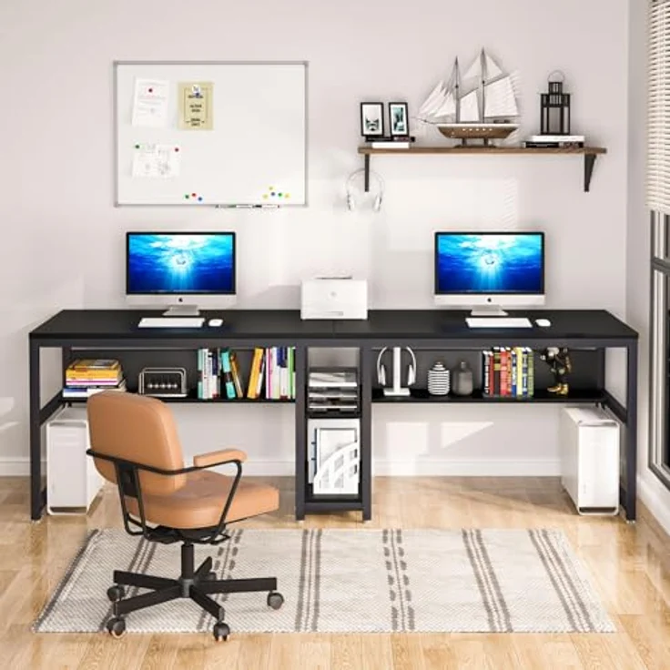 LITTLE TREE Schreibtisch Computertisch 200 x 75 x 60 cm, großer Schreibtisch aus Industriell Holz und Metall als Bürotisch Arbeitstisch für 2 Personen, ideal für Homeoffice Gaming, Schwarz – Bild 6