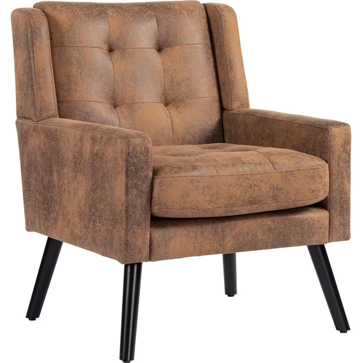 LVHOM Sessel aus Suedevlies mit Knopfsteppung, Relaxsessel mit Massivholzbeinen, Polstersessel für Wohnzimmer & Büro, bis 130kg, Braun