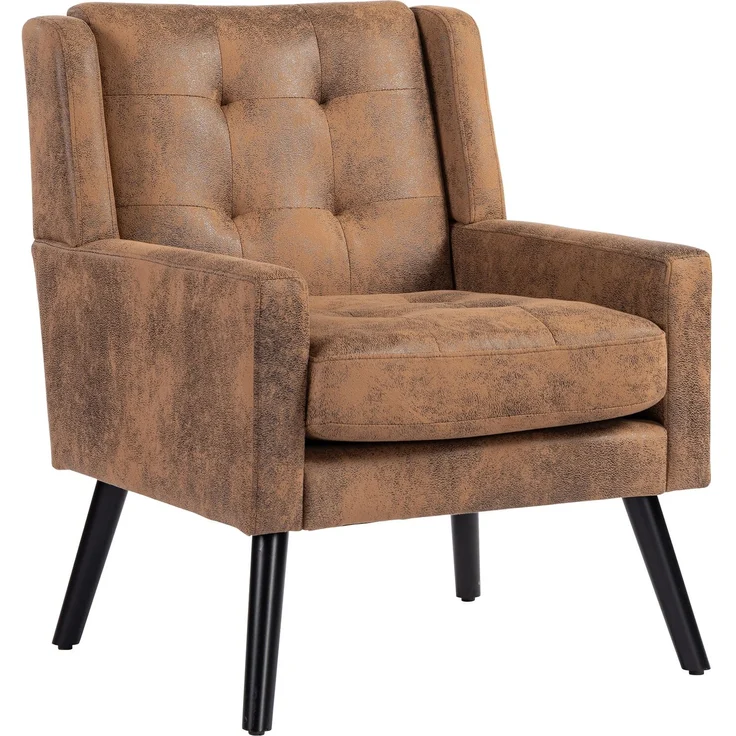 LVHOM Sessel aus Suedevlies mit Knopfsteppung, Relaxsessel mit Massivholzbeinen, Polstersessel für Wohnzimmer & Büro, bis 130kg, Braun – Bild 1