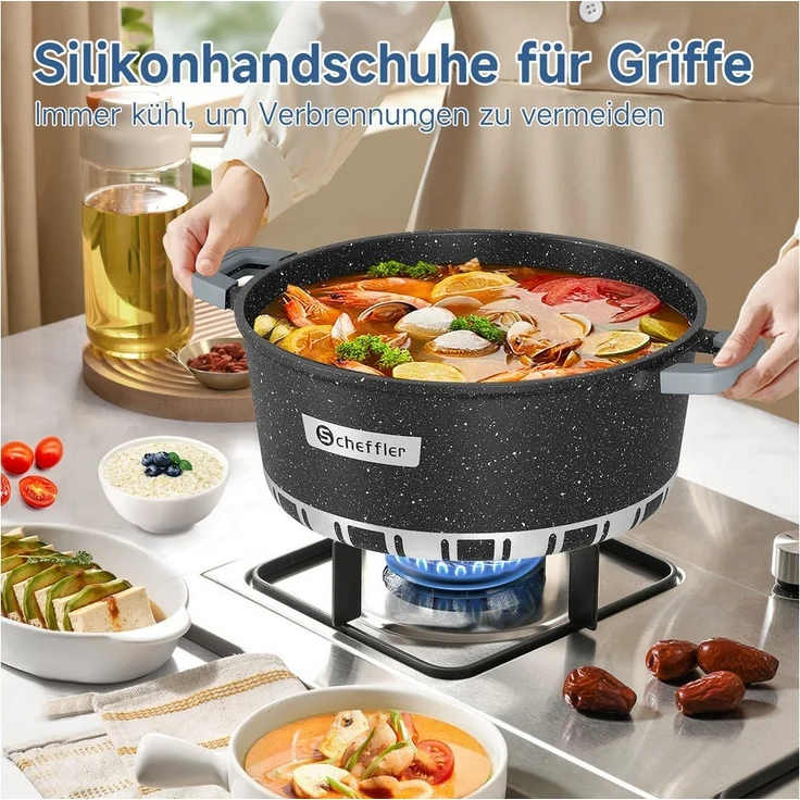 Scheffler Suppentopf 4/6/8/10/12,5/15 L Topf Induktions Antihaft Kochtopf mit Glasdeckel, Aluminium (für alle Herdarten), induktionsgeeignet – Bild 2