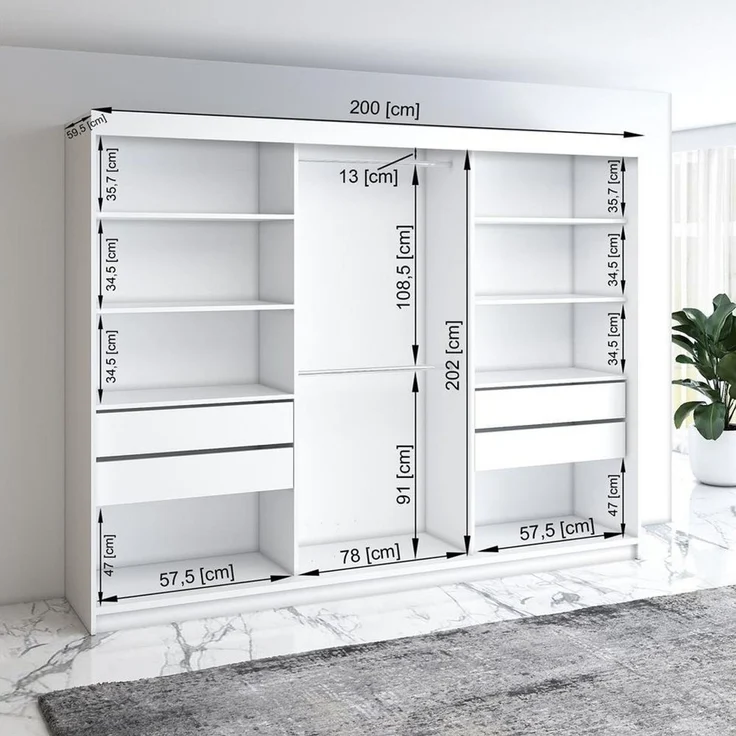 A&J MöbelLand GmbH Schiebetürenschrank VILUNO mit 4 Schubladen und Spiegel (TOP ANGEBOT! Geräumiger Schrank mit einer Breite von 200 cm und Spiegel, ideal zur Aufbewahrung von Kleidung und Accessoires. 4 Schubladen und viel Stauraum. TOP PRODUKT! Wähle... – Bild 3