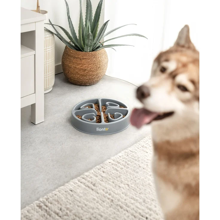 lionto Antischlingnapf für Hunde & Katzen mit Anti-Rutsch-Füßen, spülmaschinenfest & robust, 30 cm, hellgrau – Bild 2