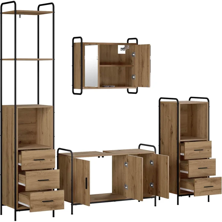vidaXL Badezimmerschrank-Set 4 stk. Artisan-Eiche 40 x 36 x 200,5 cm 3444674 – Bild 7