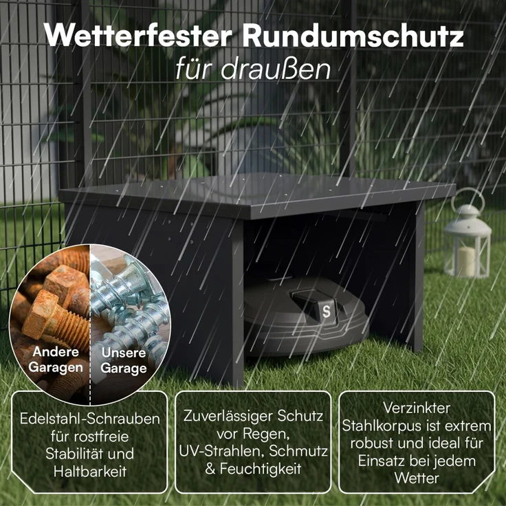 STEELSØN 'Drakon' Mähroboter Garage, Metall, anthrazit, wetterfest, 53/42x77x90 cm, Mähroboterhaus mit aufklappbarem Pultdach – Bild 6