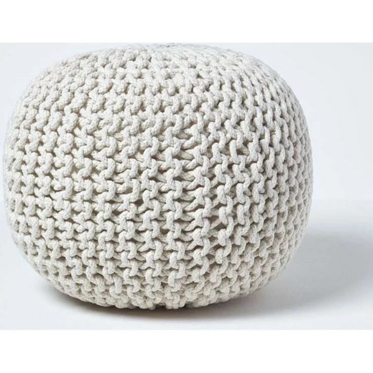 Homescapes Pouf Runder Strickpouf 100% Baumwolle, natur – Bild 4