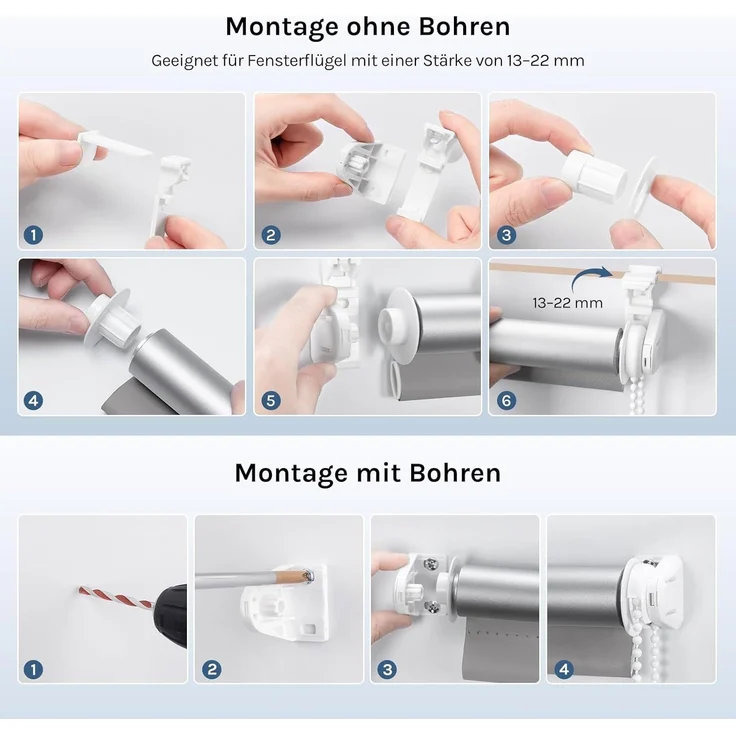 WOLTU Verdunkelungsrollo ohne Bohren, Thermo Verdunkelungsrollo mit Kette, Sichtschutz, für Türen und Fenster, Grau，B110 x H130 cm – Bild 9