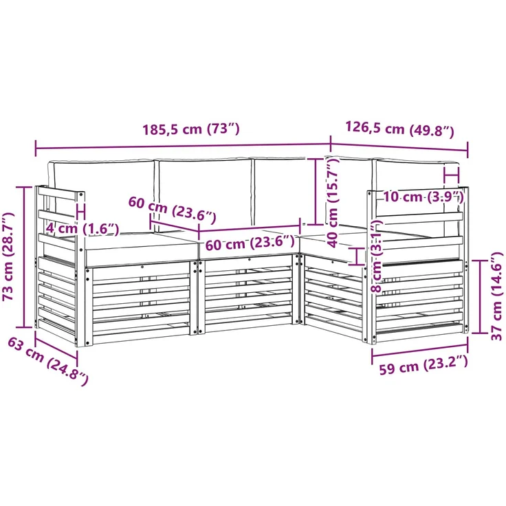 vidaXL Sofagarnituren 4 pcs Weiß und Anthrazit 185,5 x 126,5 x 73 cm 3391737 – Bild 7