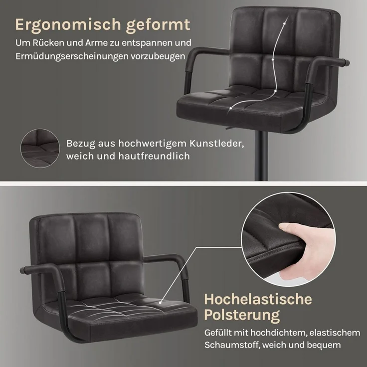 Barhocker 2er Set Barstuhl drehbar Stahl anthrazit – Bild 4