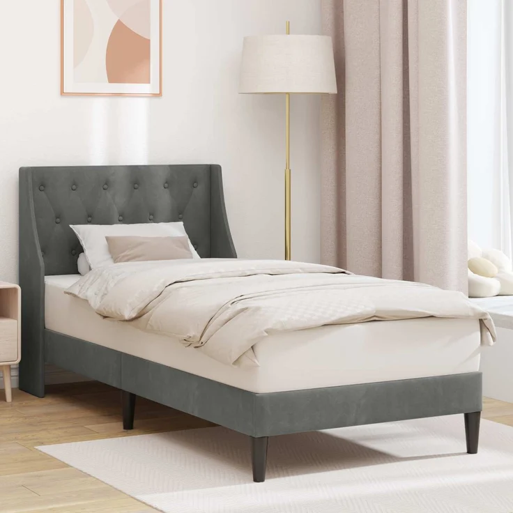vidaXL Bettrahmen mit Kopfteil Dunkelgrau 100 x 203 cm Samt 42027462 – Bild 1