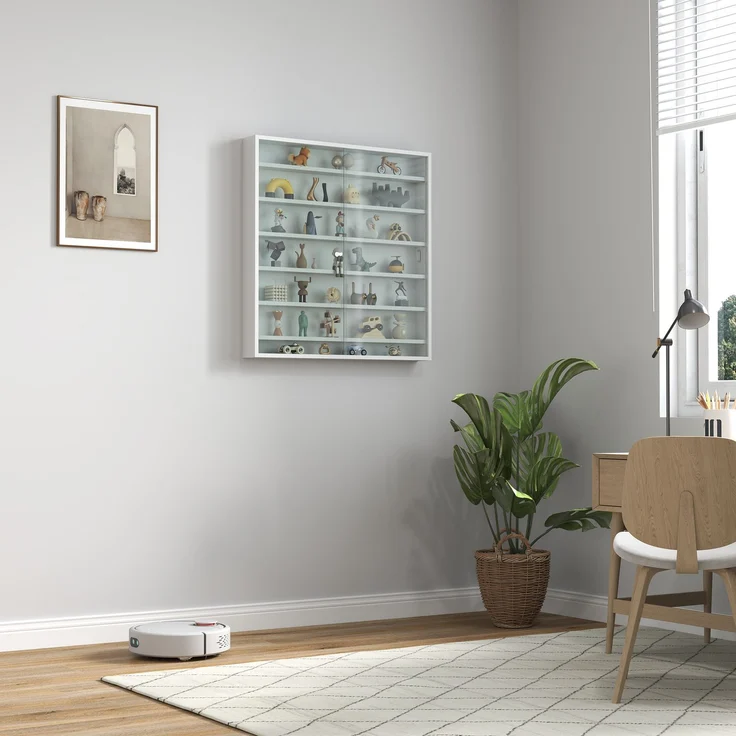 Wandvitrine für Sammlerstücke, 6 höhenverstellbare Böden, 2 Glasschiebetüren, 80 x 9,5 x 83 cm – Bild 4