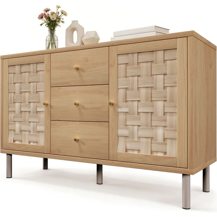Merax Sideboard, Landhaus-Kommode 120x40x75 cm, eichefarben, mit 2 Türen, 3 Schubladen, höhenverstellbare Einlegeböden, Metallbeine, Kippsicherung – Bild 10