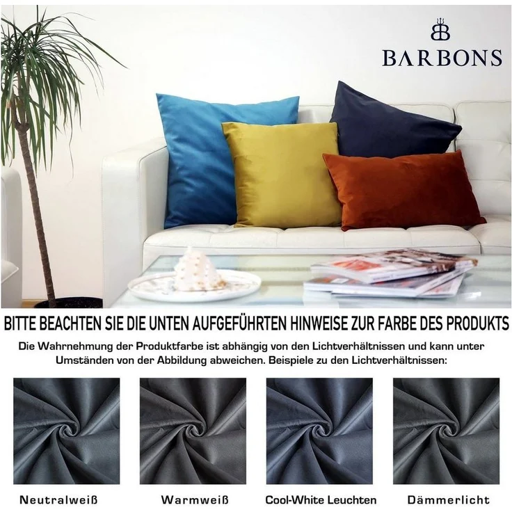 BARBONS Kissenbezug Stilvolle Kissenbezüge aus samtigem Stoff, Kissenhülle, (2 Stück), Anthrazit – Bild 3