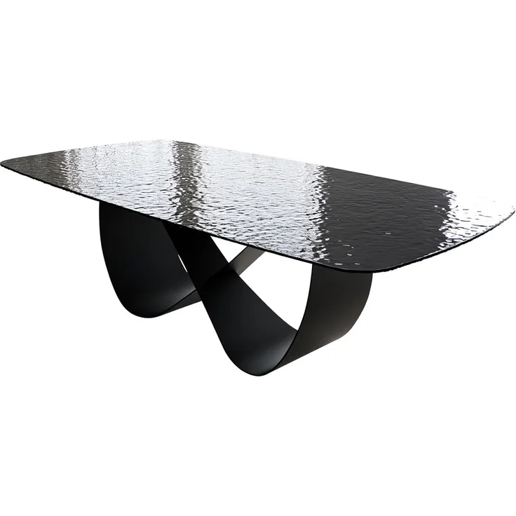 Esstisch Edge Boot 240x120 Reliefglas Rauchschwarz 3D-Design Infinity Metall Schwarz