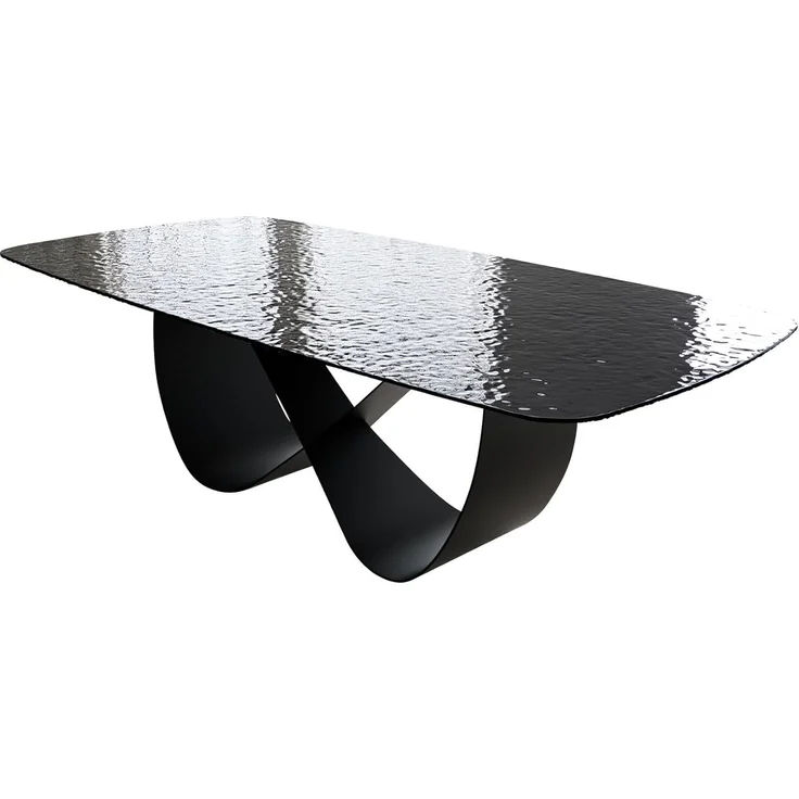 Esstisch Edge Boot 240x120 Reliefglas Rauchschwarz 3D-Design Infinity Metall Schwarz – Bild 1