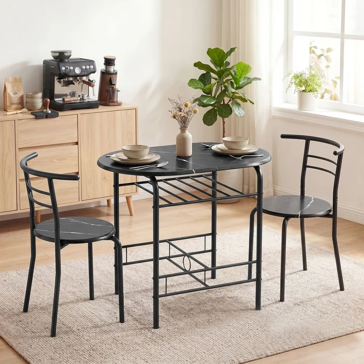 HOMCOM Essgruppe, MDF, Metall, Schwarz, 80L x 52B x 76H cm – Bild 2