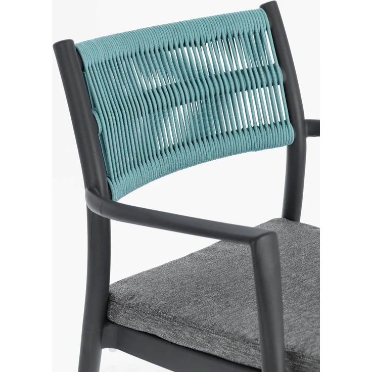 Gartenstuhl Alvin mit Armlehne, Metallgestell modern, anthrazit hellblau, gepolstert stapelbar – Bild 6