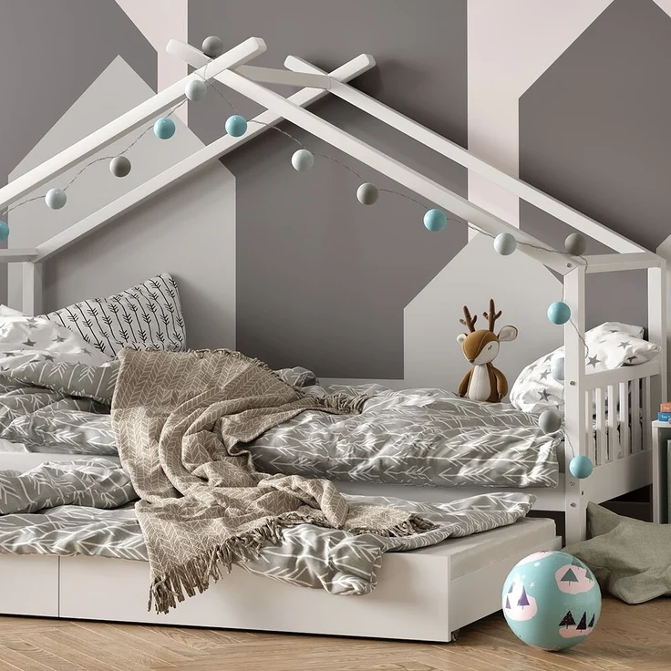 Hausbett Design Weiß 90x200 cm mit Gästebett und 2 Matratzen Vitalispa – Bild 5