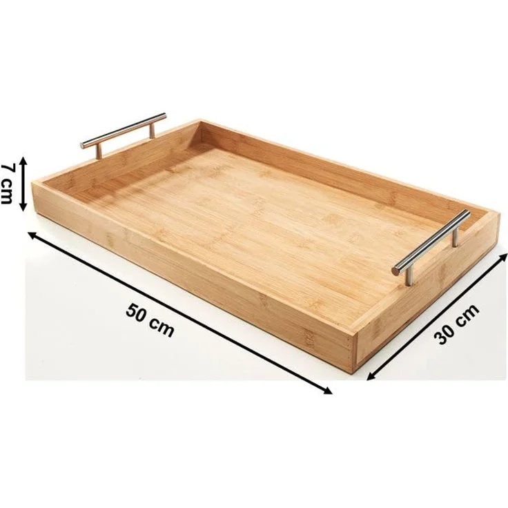 Kobolo Tablett rechteckig aus Bambus mit Metallgriffen - braun, Bambus – Bild 4