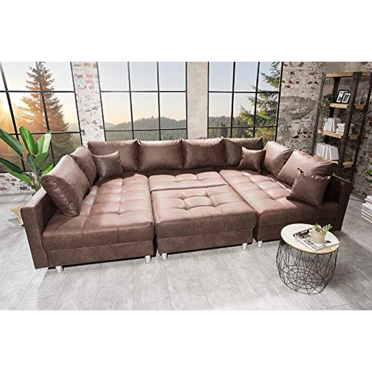 riess-ambiente Wohnlandschaft KENT 305cm antik braun - Federkern, modern, inkl. Hocker u. Kissen, Set 1 Teile, Wohnzimmer · XXL · U-Form · Federkern · Microfaser · Hocker & Kissen – Bild 6