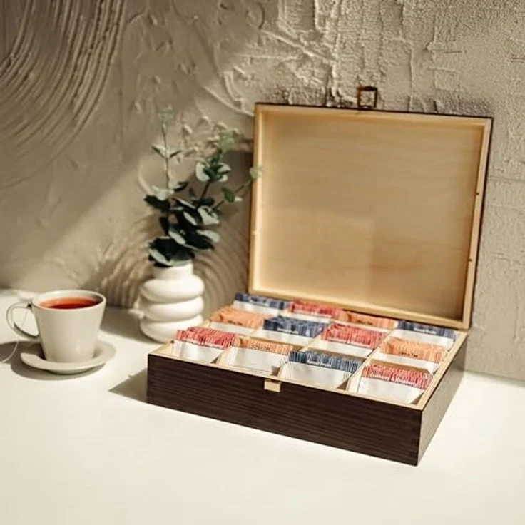Creative Deco Teedose Teebox Holz aus Natürlichem Kiefernholz, Teebox Holz mit Deckel – Bild 7