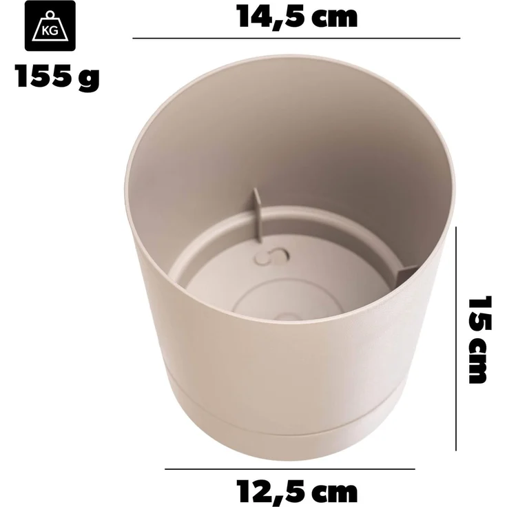 KADAX Blumentopf mit Untersetzer AURA 145, recycelt, beige, 2er-Pack – Bild 4