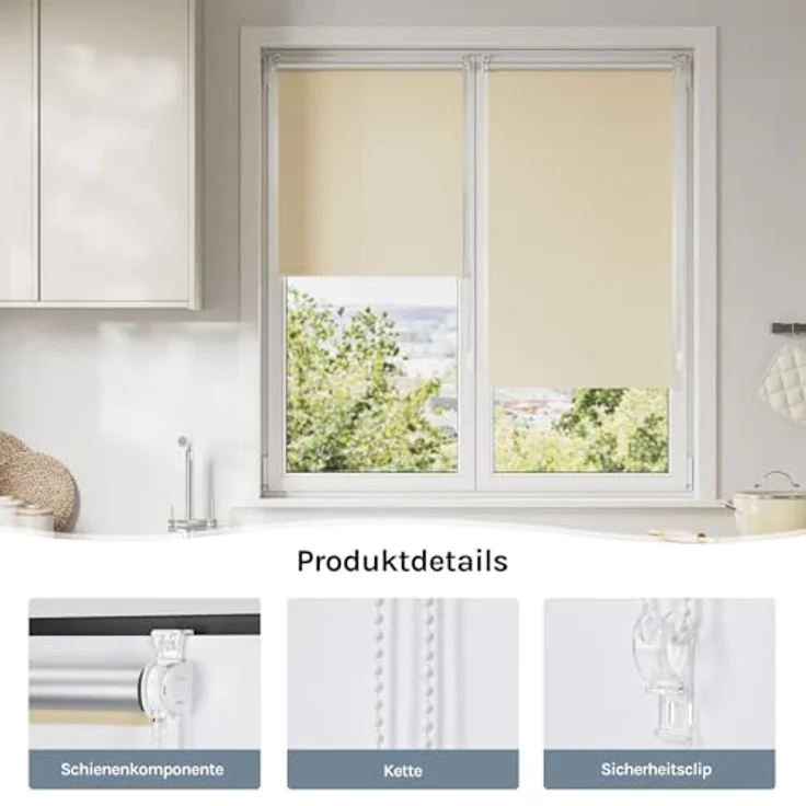 WOLTU Verdunkelungsrollo Thermorollo ohne Bohren 70x130 cm, Beige – Bild 6