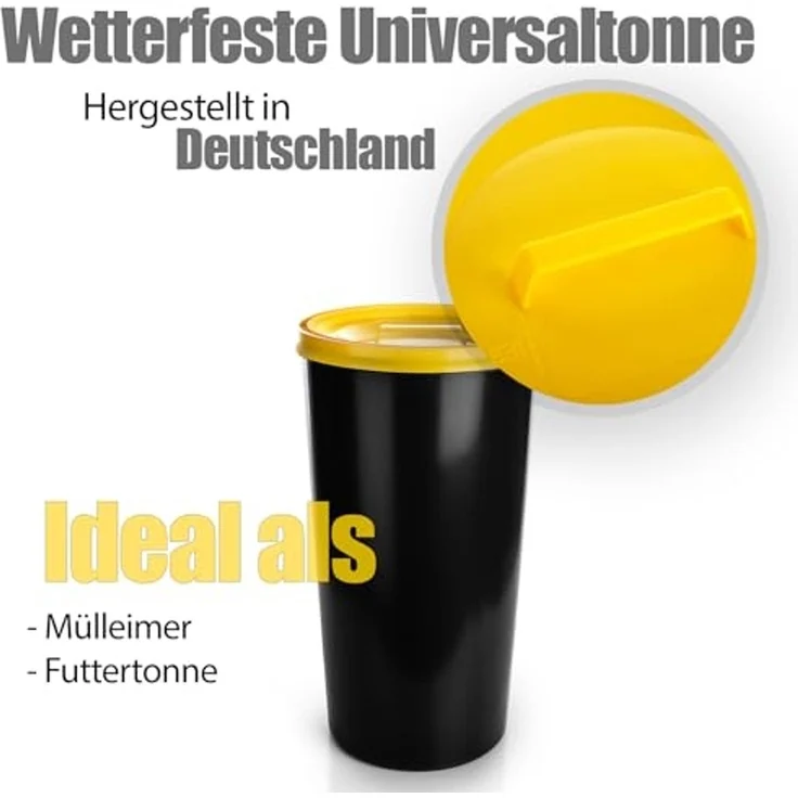 BigDean wetterfeste Universaltonne 60L mit luftdicht verschließbarem Deckel in Gelb – auch als Mülleimer – Futtertonne oder Mülltonne geeignet – Innen + Außen geeignet – Made in Germany – Bild 5