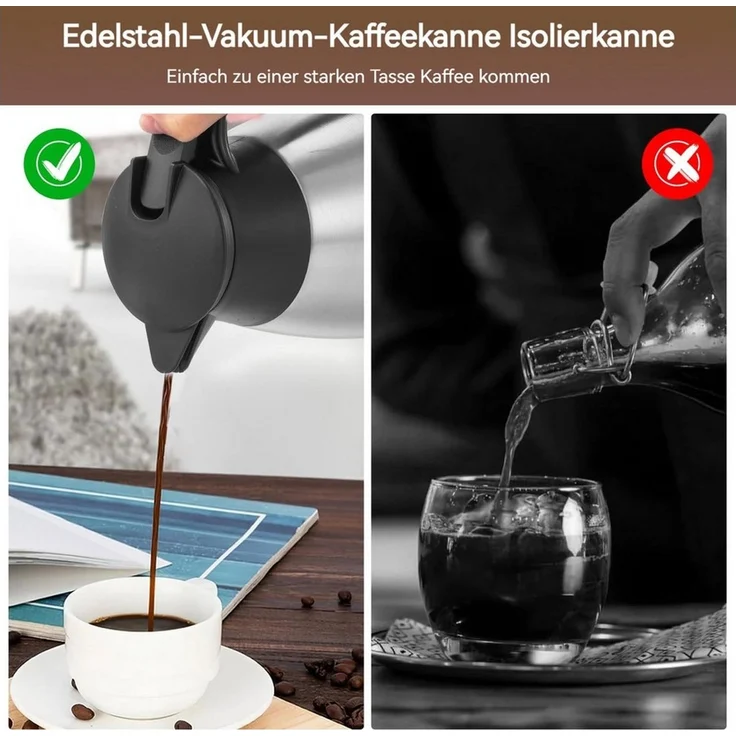 BlingBin Isolierkanne 2,1L Thermoskanne Edelstahl Doppelwandige Vakuumisolierung Kaffeekanne, 2.1 l, (304 Edelstahl Isolierte Isolierkanne, 1-St, Thermoskanne 29 × 13 cm), 24 Stunden Wärmedämmung,für Wasserkocher,Teekannen und Kaffeemaschinen – Bild 4