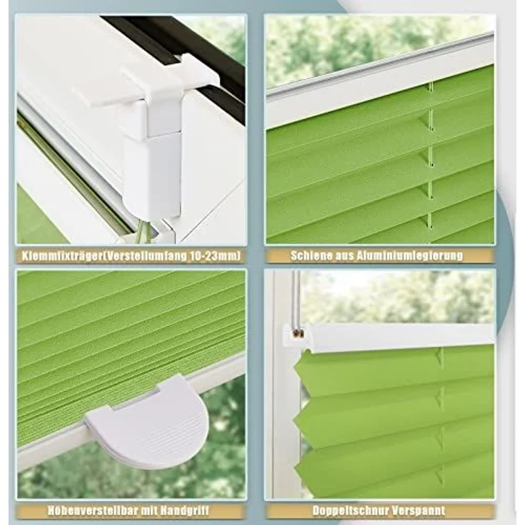 Plisseerollo ohne Bohren Klemmfix 40x120 cm(BxH) Grün Jalousie Sonnenschutz Easyfix Faltrollo Lichtdurchlässig Rollo für Fenster & Tür – Bild 6