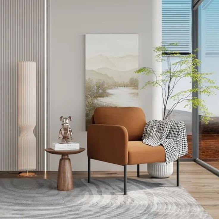 COLAMY Gepolsterter Ohrensessel aus Samt – Moderner Lounge-Sessel mit weicher Rückenlehne, Komfortabler Sessel für Wohnzimmer, Schlafzimmer, Apartment & Leseecke, Orange – Bild 6