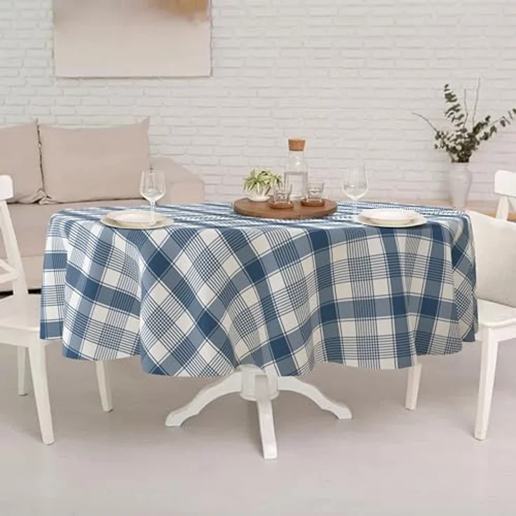 Yighty Buffalo Plaid ovale Tischdecke 152,4x213,3 cm, blau-weiß, rustikal im Landhausstil. Wasserdicht, Polyester, ideal für Bauernhaus, Küche, drinnen & draußen, Partys und Picknicks – Bild 7