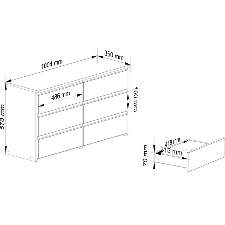 Raumhirsch Furniture Kommode Elegante Kommode in graphitgrau - Praktisches Sideboard - 6 Schubladen, (viele Farbvarianten - Maße: 100 x 57 x 35 cm) - Hochwertig & stabil – Bild 3