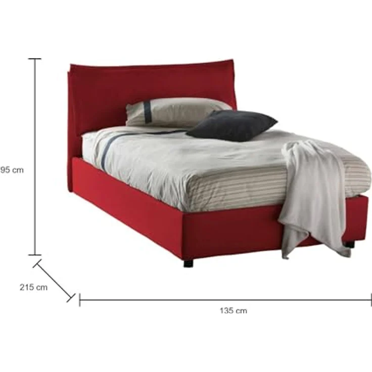 Talamo Italia - Doppelbett Claudia, Bettkasten mit Stoffbezug, 100 % Made in Italy, Öffnung vorne, geeignet für Matratzen 120 x 200 cm, Rot – Bild 2