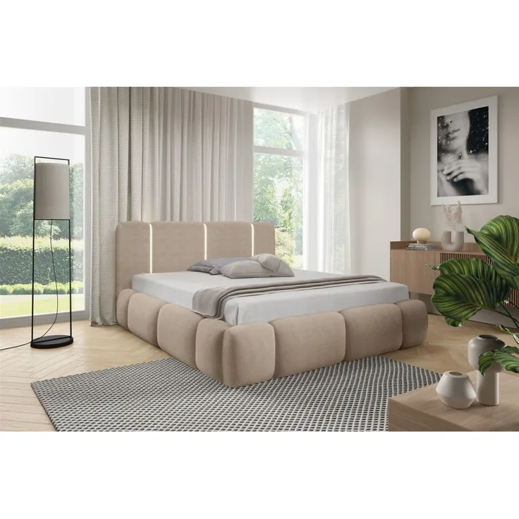 Polsterbett Schlafzimmerbett SPRINGS Komplettset 120x200cm in Stoff Lambi Latte