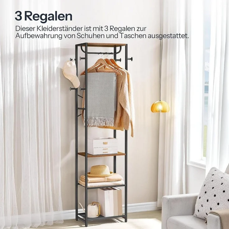 Hoobro Garderobenständer Garderobe mit Schuhregalen, Aufbewahrungsregal mit 3 Regalen, (Einzelartikel / 1-teilig, 1 Garderobenständer mit 3 Ablagen) – Bild 4