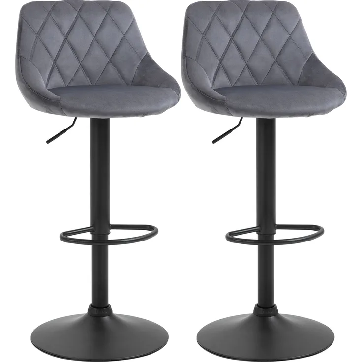 2er-Set Barhocker, höhenverstellbare Barstuhl mit Lehne, Samtoptik, Metallgestell, Fußstütze, drehbare, Dunkelgrau--Dunkelgrau--104x46x48cm--YOUDENOVA