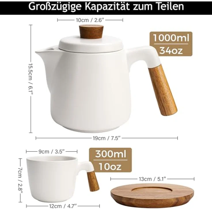 MiaMio Teeservice Teekannen Set inkl. 4 Tassen (5-tlg), Keramik – Bild 2
