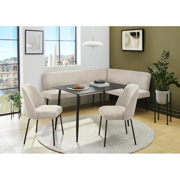 OTTO home Eckbankgruppe Melvin (Set, 4-tlg. Tisch, Bank und 2 Stühle), Taschenfederkern, Tisch (120x75 cm) schwarz, Bank und Stühle anthrazit oder beige – Bild 5