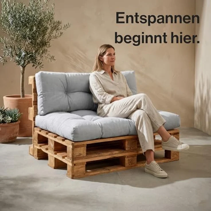 Palettenkissen Set Wetterfest – Sitzkissen für Europaletten – Palettenpolster, gefüllt mit granuliertem Poulirette-Schaum – Inkl. 3x Sitzkissen 120x80 +Rückenlehne 120x40 sowie 60x40 & 40x40 – Bild 7