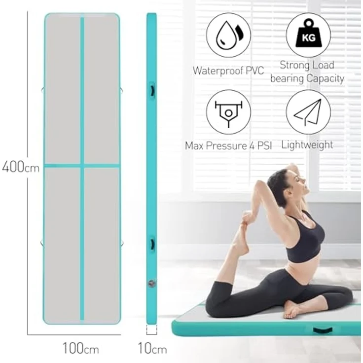 Todeco Gymnastikmatte Taumelmatte Air Track Matte 4m, Luftbodenmatte Gymnastikmatten Fitness Matte mit Luftpumpe für Zuhause Training Tumbling Yoga Outdoor Fitness – Bild 3